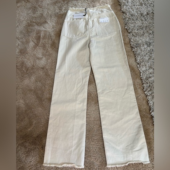 WEWOREWHAT HIGH RISE WIDE LEG FRAYED STRAIGHT LEG CREAM DENIM PANTS JEANS SZ 27 - Picture 10 of 13